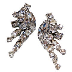 Retro Mid-Century Rhinestone Spray Earrings By Kramer of New York