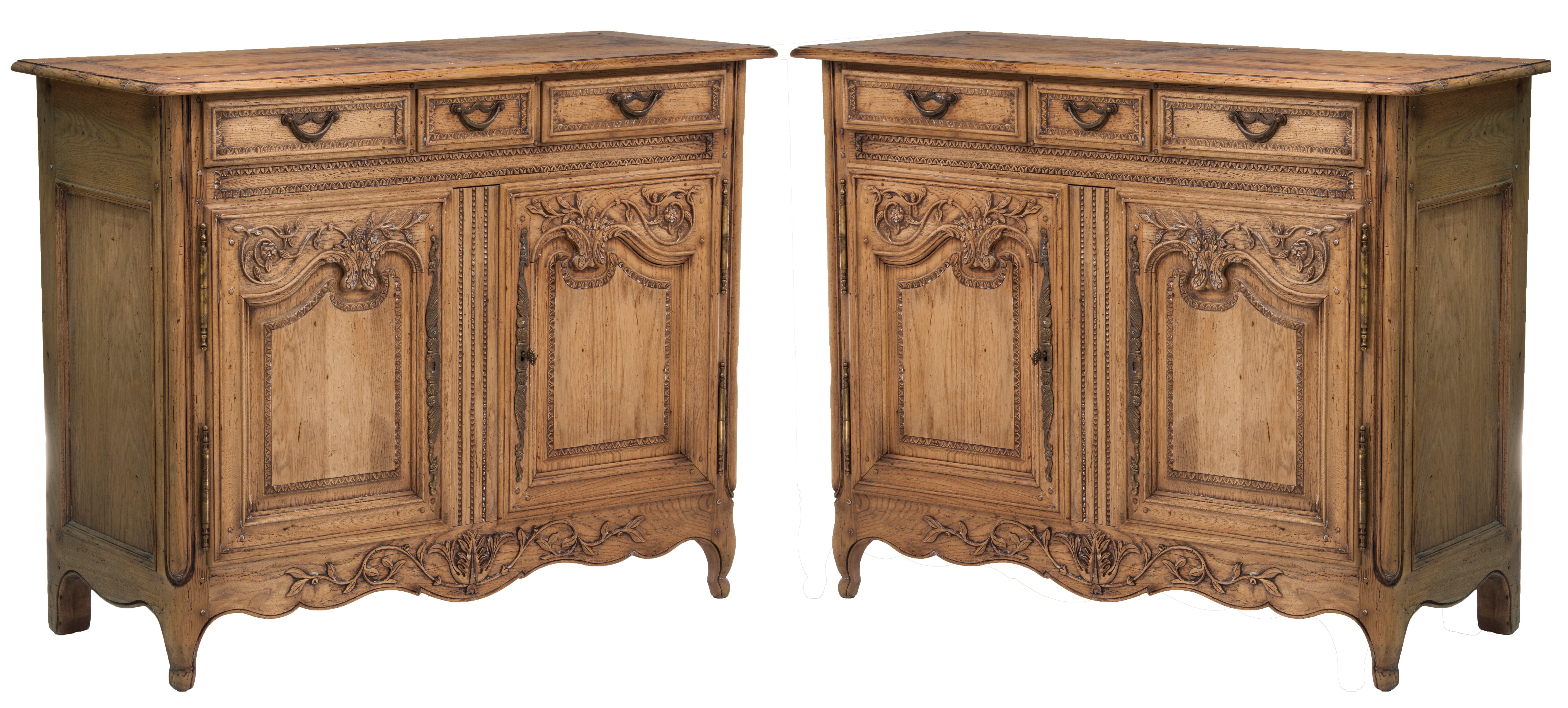 Pair of Oak Normandy Servers made in Italy for Bloomingdales For Sale