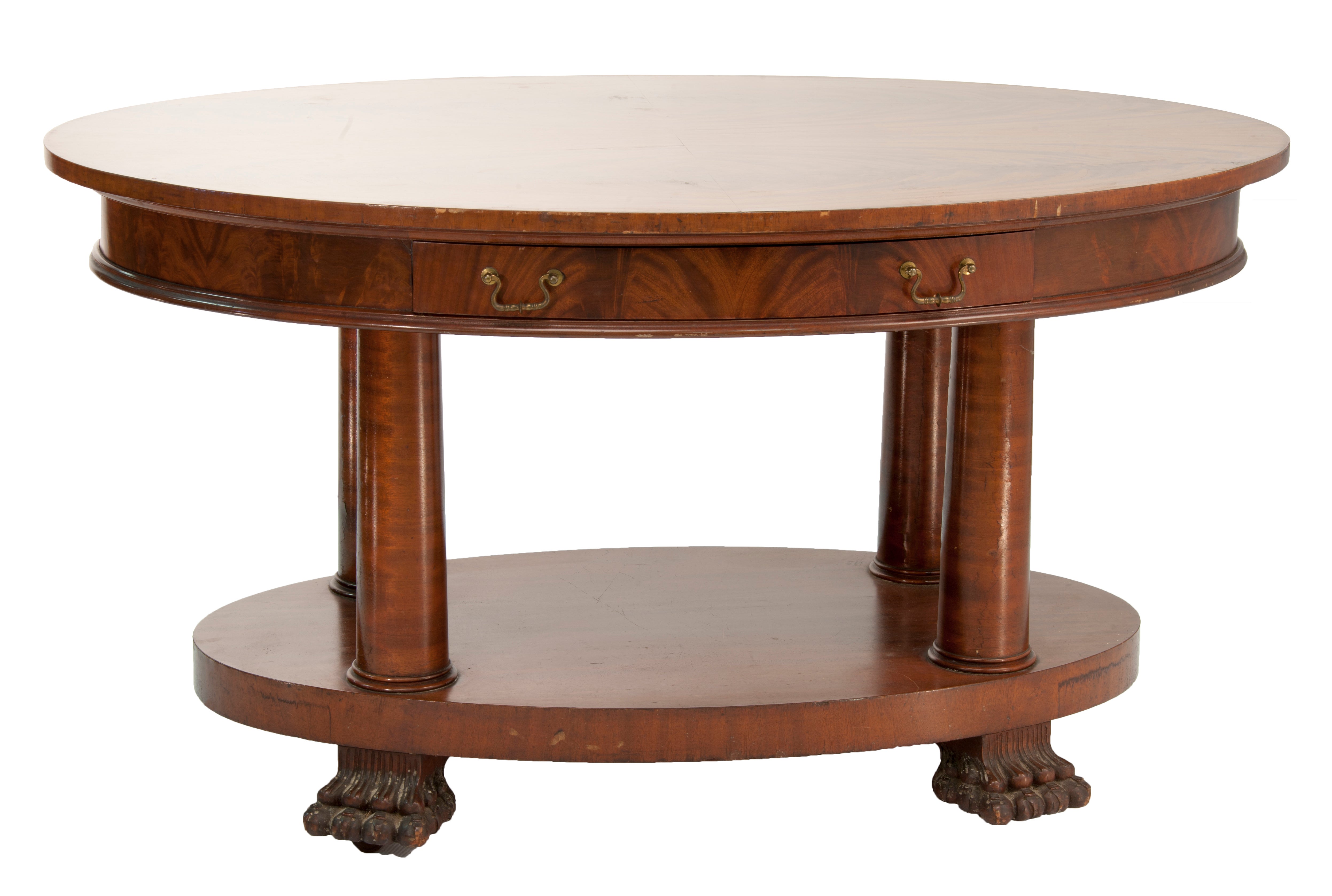 Empire Oval Table with Claw Feet and Rounded Drawers For Sale