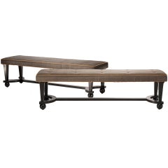 Pair of Black and White Long Benches with Classic Suede Trim 4
