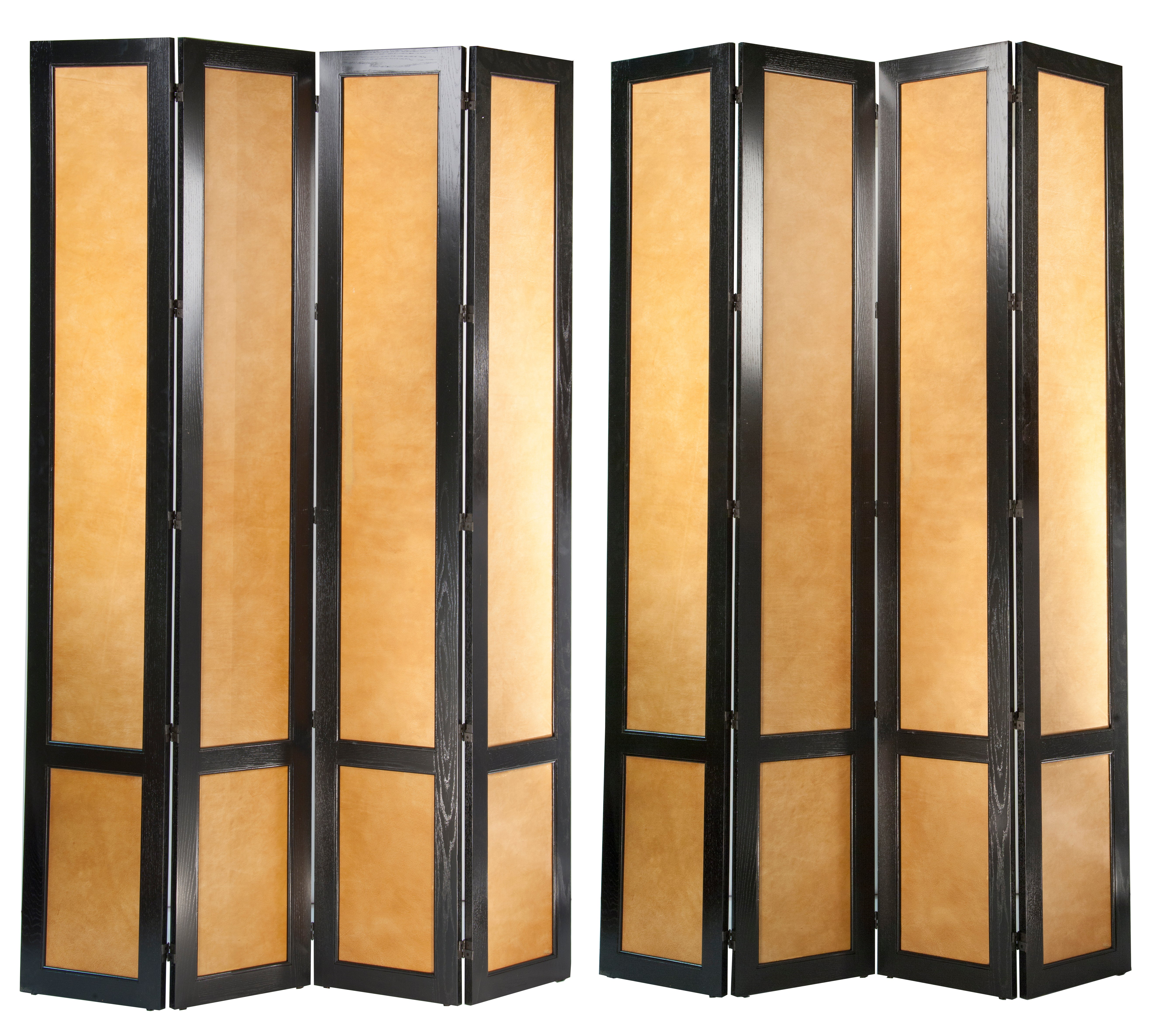 Twin Wood and Suede Screens For Sale