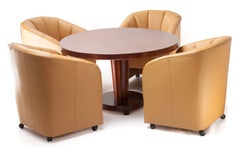 Baker Round Club Table with Leather Barrel Chairs