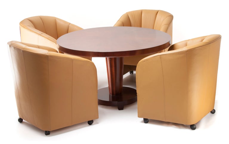 Baker Round Club Table With Leather, Dining Table Barrel Chairs