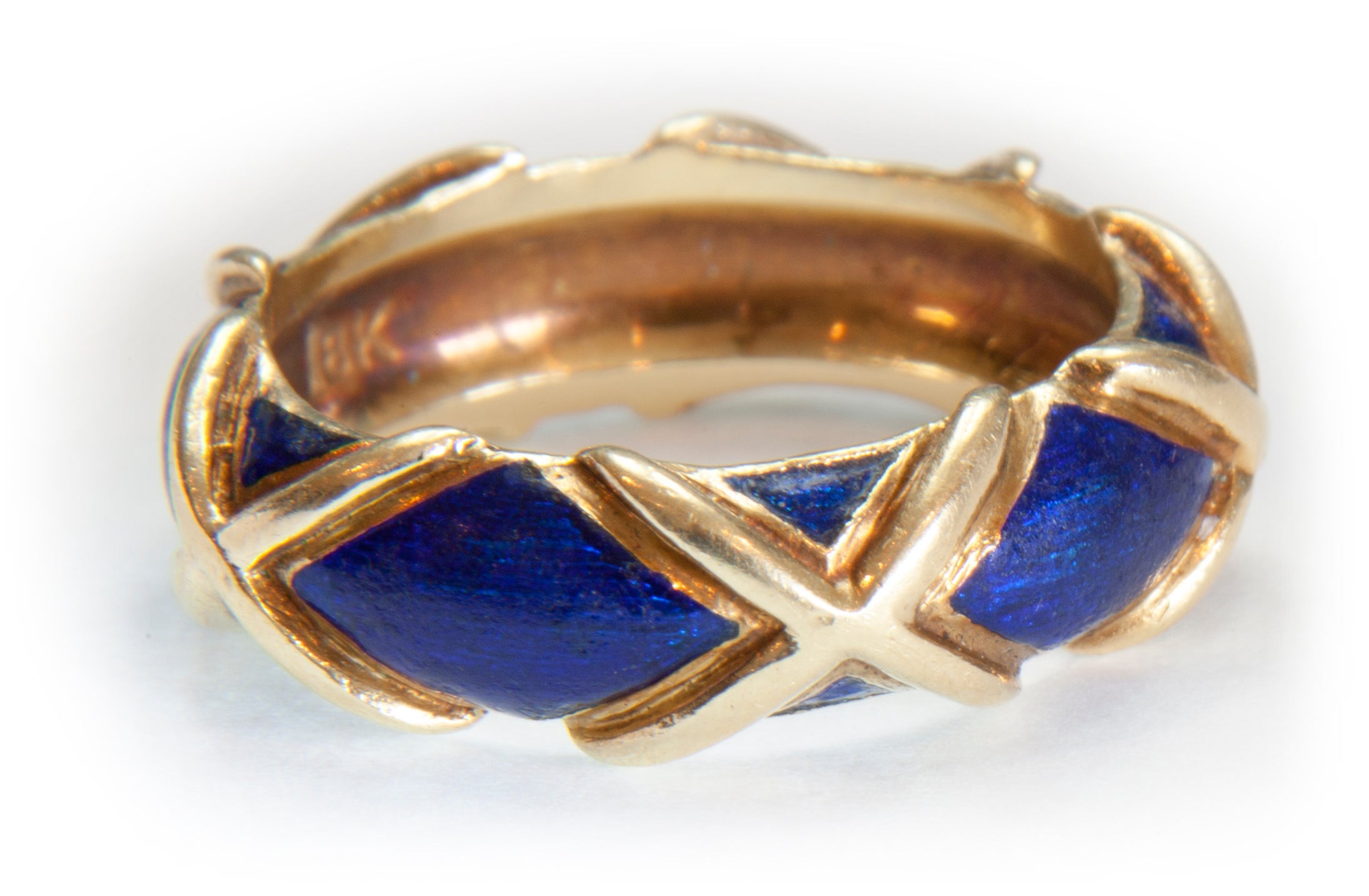 Tiffany 18k Yellow Gold and Blue Cloisonné Ring