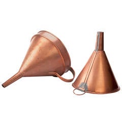 Pair of Large Antique Copper Funnels