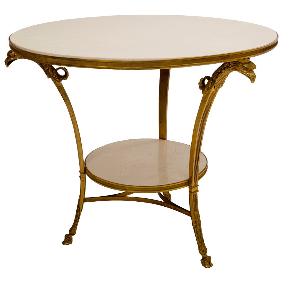 Bronze and Crema Marfil Marble Gueridon Table