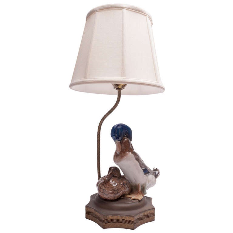 Rosenthal-Duck-Figur aus Porzellan als Lampe montiert