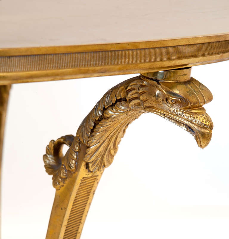 Bronze and Crema Marfil Marble Gueridon Table In Excellent Condition In Asheville, NC