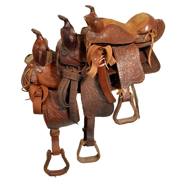 Set of Three Antique Western Saddles