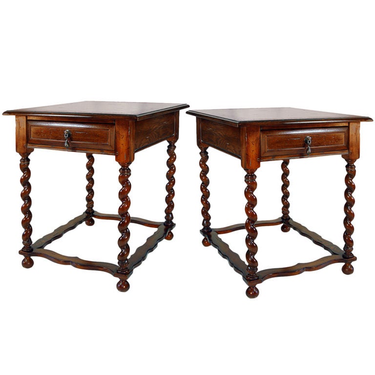 Pair of Barley Twist Cromwellian End Tables