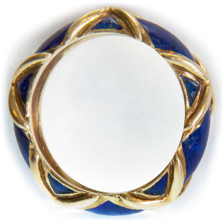 Tiffany 18k Yellow Gold and Blue Cloisonné Ring For Sale at 1stdibs