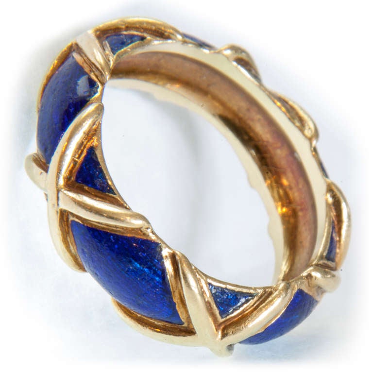 American Tiffany 18k Yellow Gold and Blue Cloisonné Ring