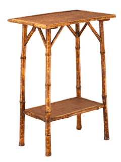 Antique Victorian Tortoise Shell Bamboo and Woven Cane Plant Stand