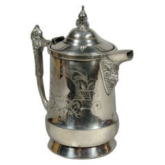 Antique Victorian Silver Plate Water Pitcher with Ballon Engraving