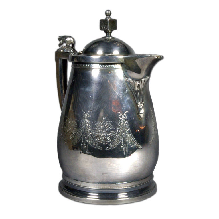 Ornate Silver  Pitcher with Bear Figure By Rogers, Smith & CO.