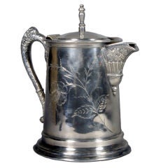 Silver Water Pitcher with Japanese Flower Etching