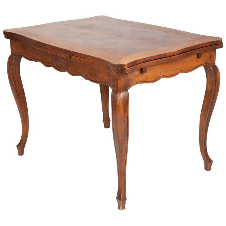 French Country Walnut Marquetry Dining Table with Leaves