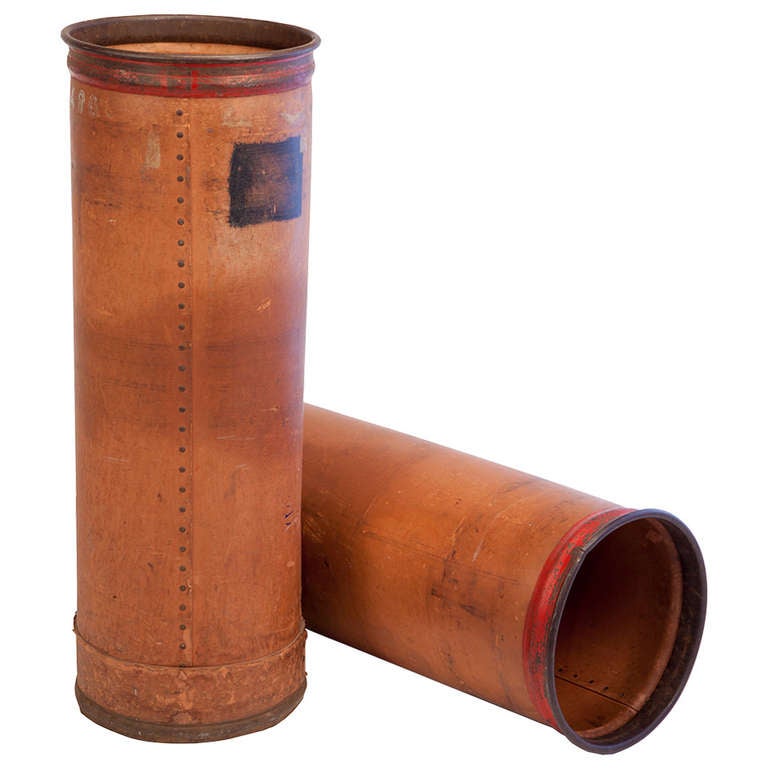 Contenitori industriali francesi vintage in pelle verniciata e metallo