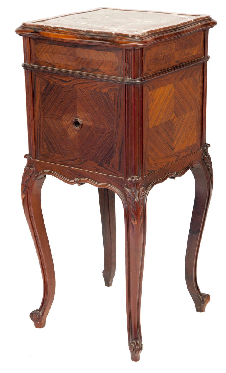 French Queen Ann Style Dark Walnut and Marble Marquetry Side Table For Sale