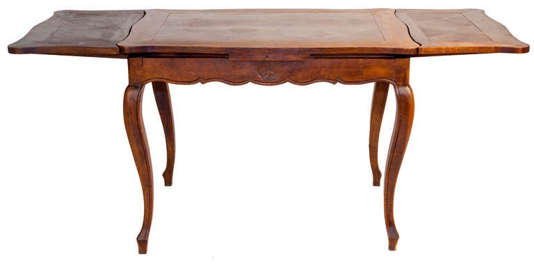 French Country Walnut Marquetry Dining Table with Leaves 2