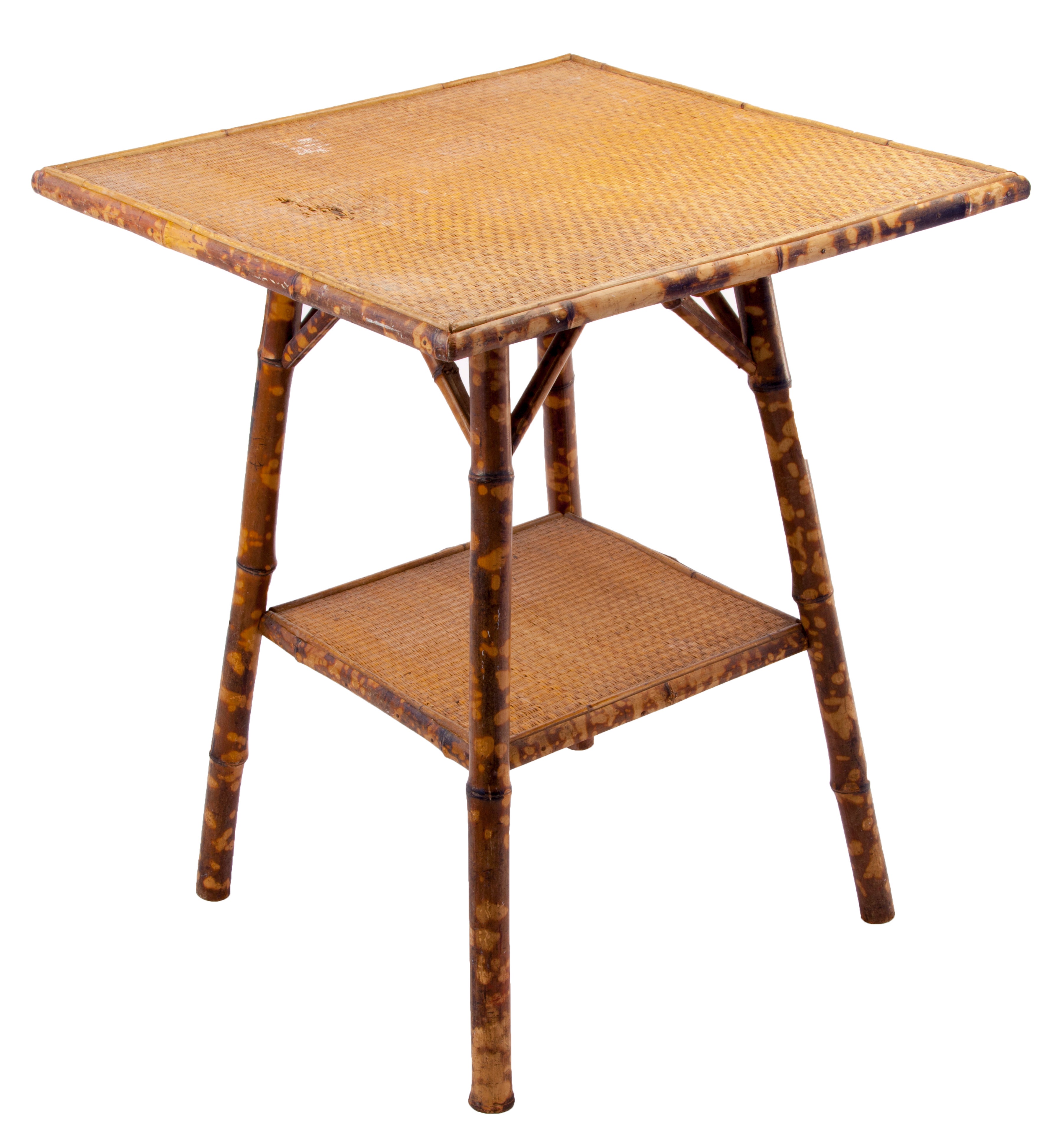 Victorian Tortoise Shell Bamboo and Woven Cane Plant Stand