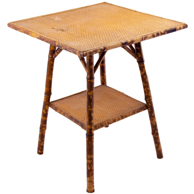 Victorian Tortoise Shell Bamboo and Woven Cane Plant Stand