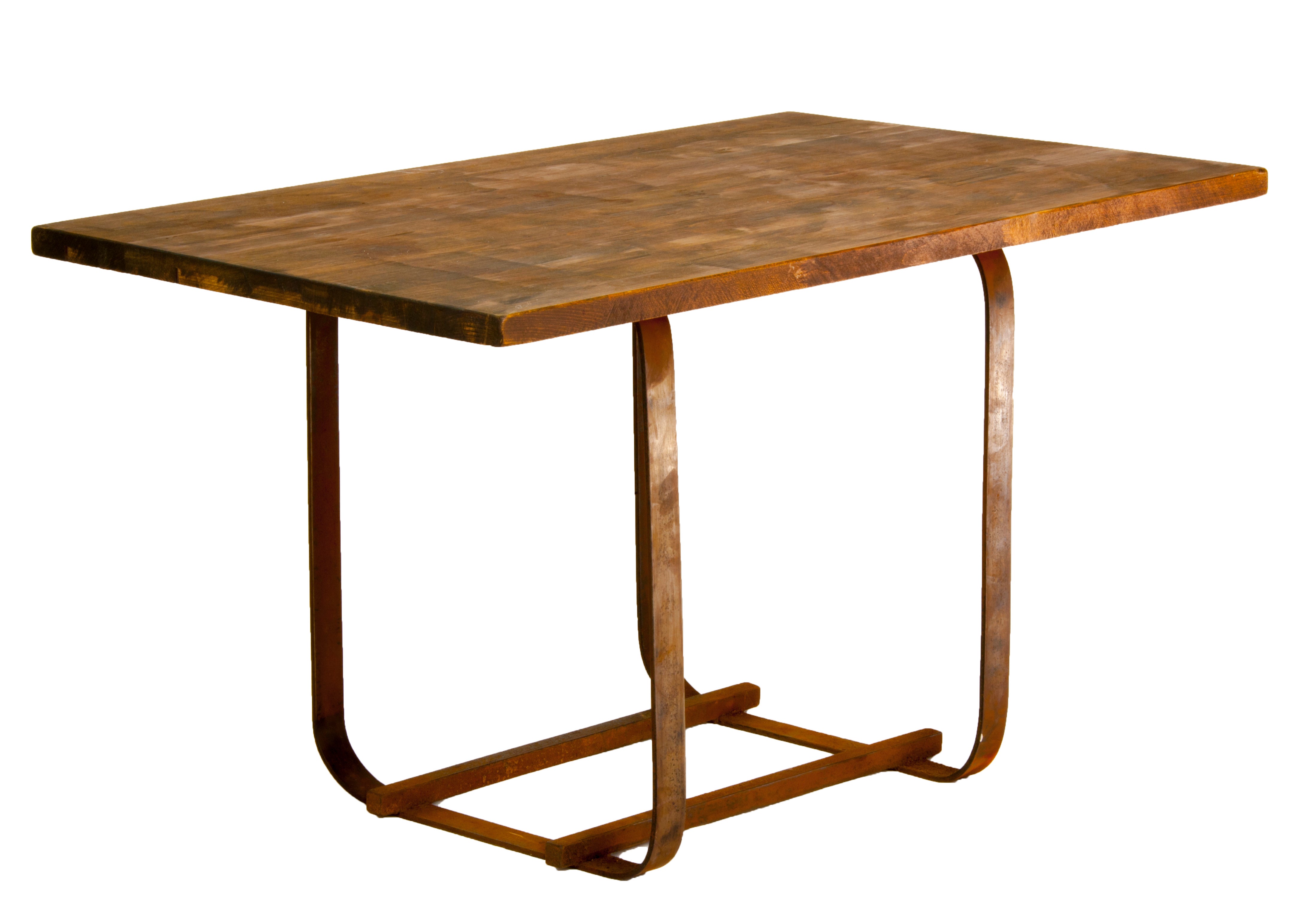Mid-Century Style Wood and Forged Iron Table
