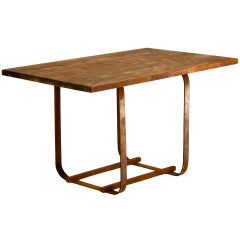 Retro Mid-Century Style Wood and Forged Iron Table