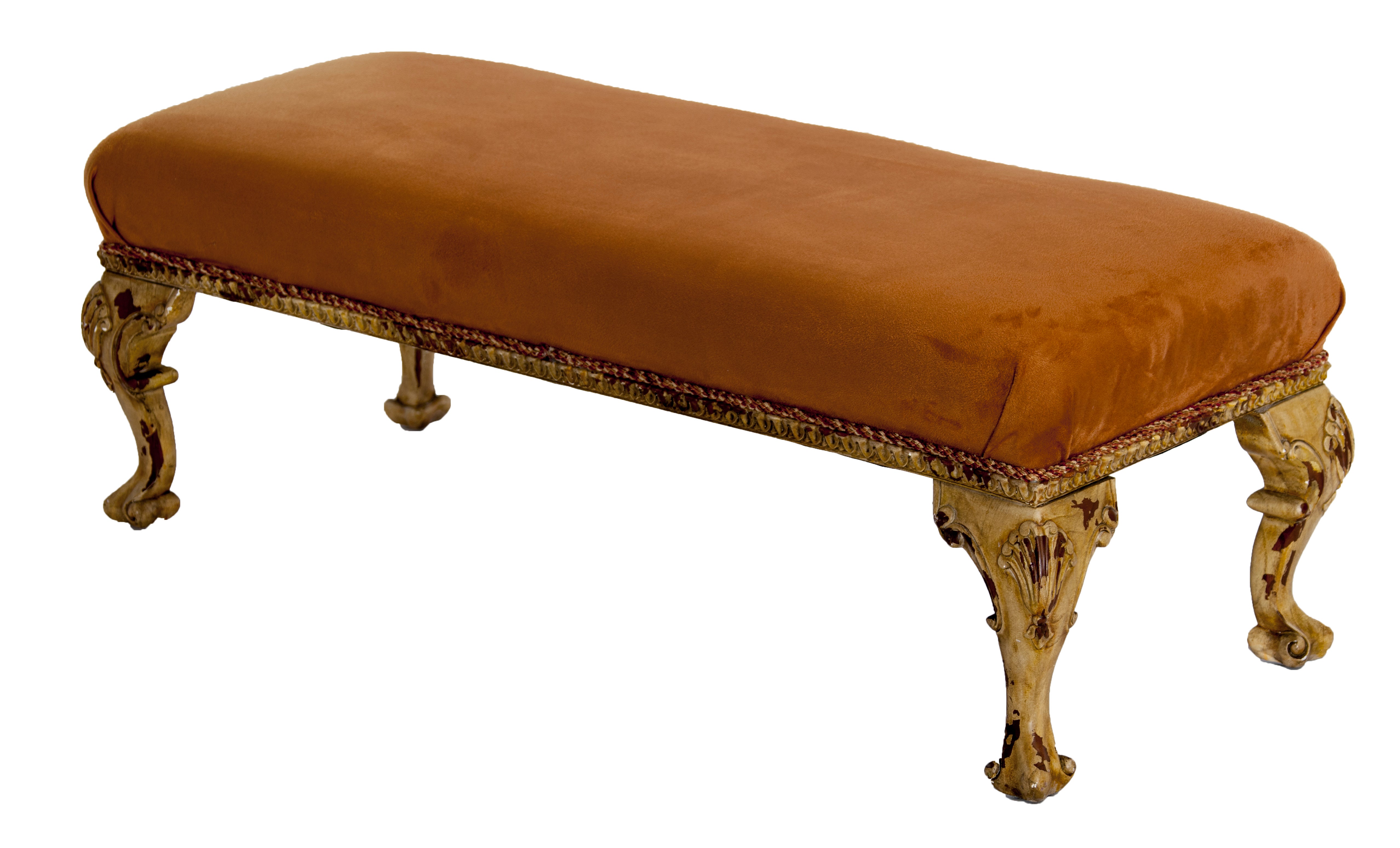 Rococo Style Suede Bench For Sale