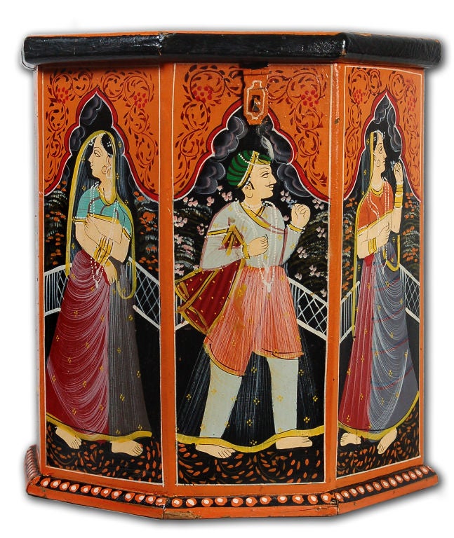 Painted Octagonal Box From Rajasthan Painted Octagonal Box From Rajasthan