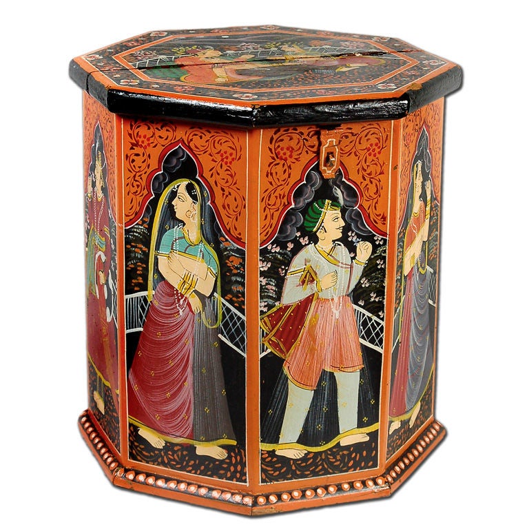 Painted Octagonal Box From Rajasthan Painted Octagonal Box From Rajasthan