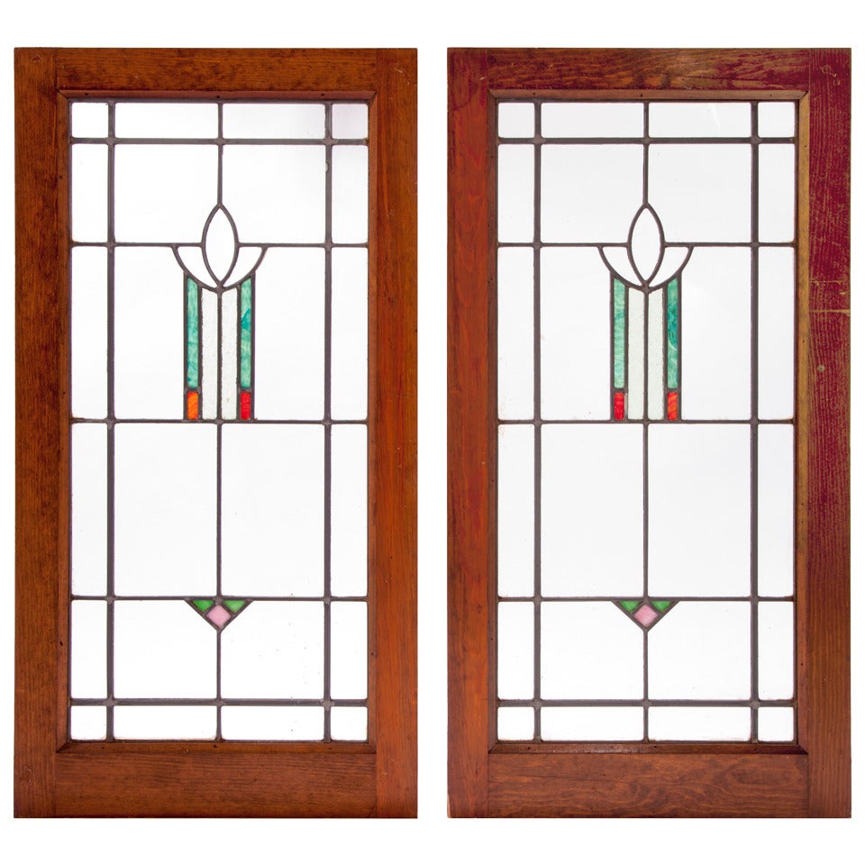 Pair of Art Deco Stained Glass Windows