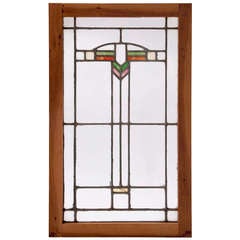 Art Deco Stained Glass Oak-Framed Window 3