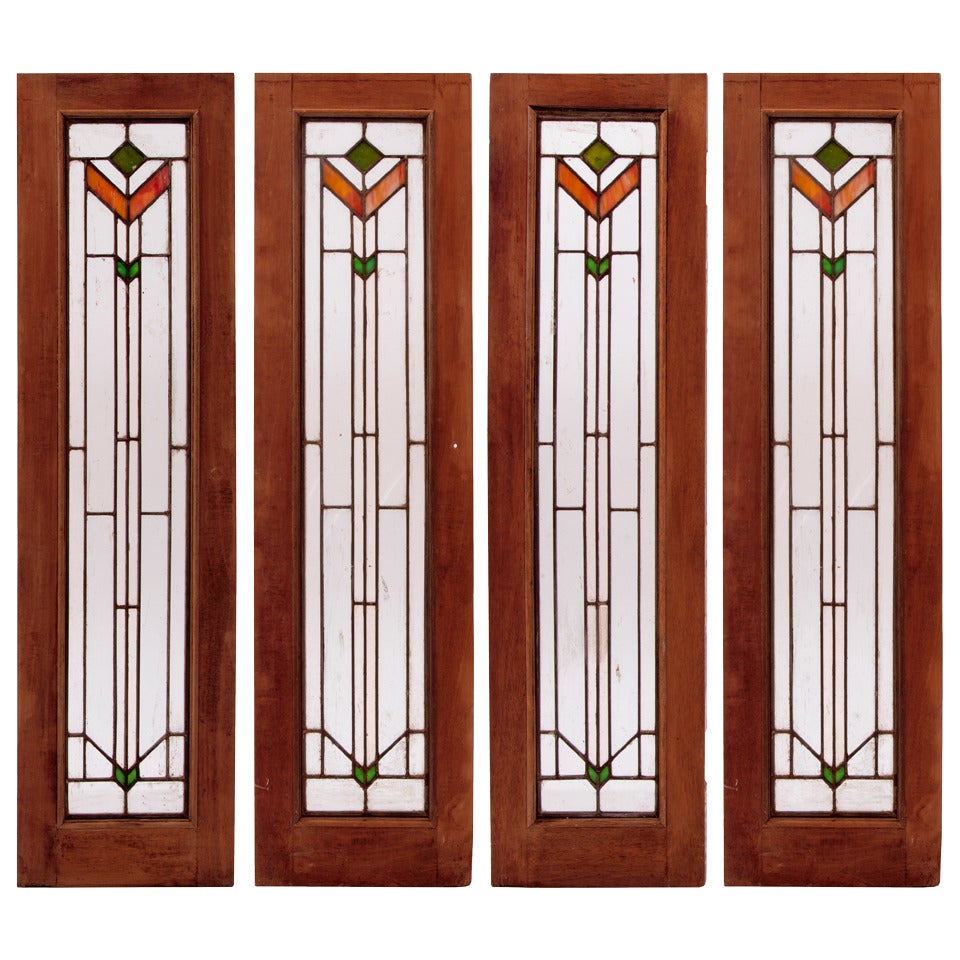 Set of Four Art Deco Stained Glass Windows