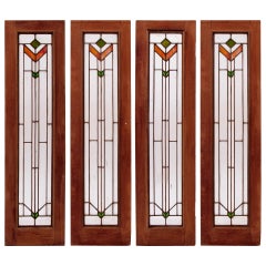 Antique Set of Four Art Deco Stained Glass Windows