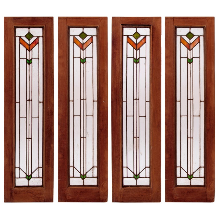 Set Of Four Art Deco Stained Glass Windows For Sale At 1stdibs