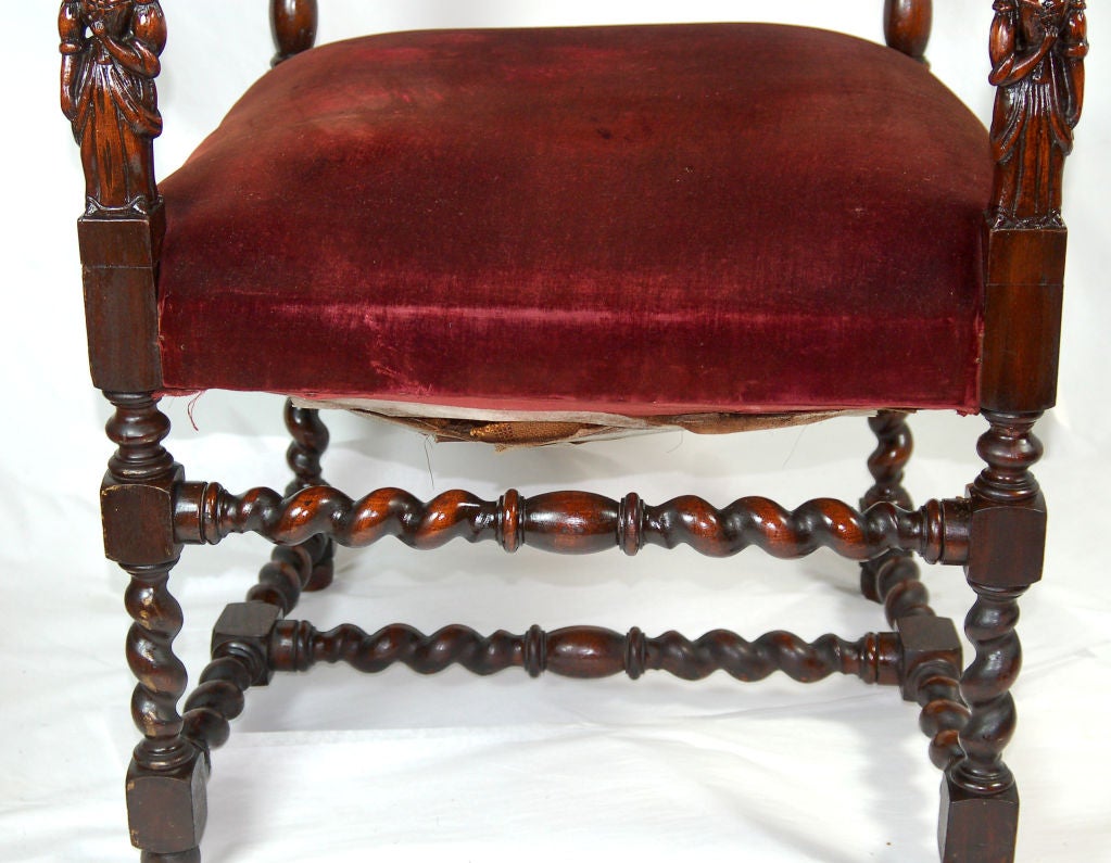 Pair of Jacobean Barley Twist  Arm Chairs with English Maidens 4