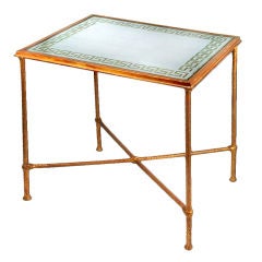 Eglomise Silver Glass with Gold Leaf Greek Key Top Side Table 12