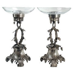 Pair of Ornate Indian Silver Plated White Bronze Torcheires
