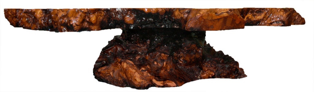 American Redwood Burl Coffee Table with Irridescant Carnival Glass Crystals