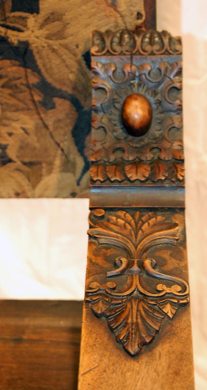 Spanish Colonial Oak Armchairs with Lion Heads In Distressed Condition For Sale In Asheville, NC