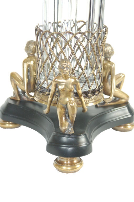 Pair of Art Deco Crystal Vases with Gilt Bronze Bases