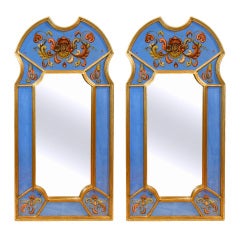 Pair of Venetian Style Reversed Andean Glass Painted Mirrors