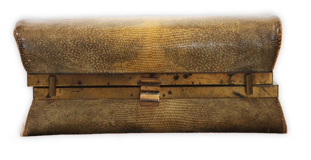 Deco Style Mid Century Eidechse Hard Case Handtasche (Messing) im Angebot