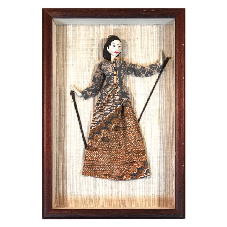 Kathputli Indian Puppet in Glass and Mahogany Case