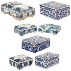 Seven Chinese Lidded Porcelain Boxes