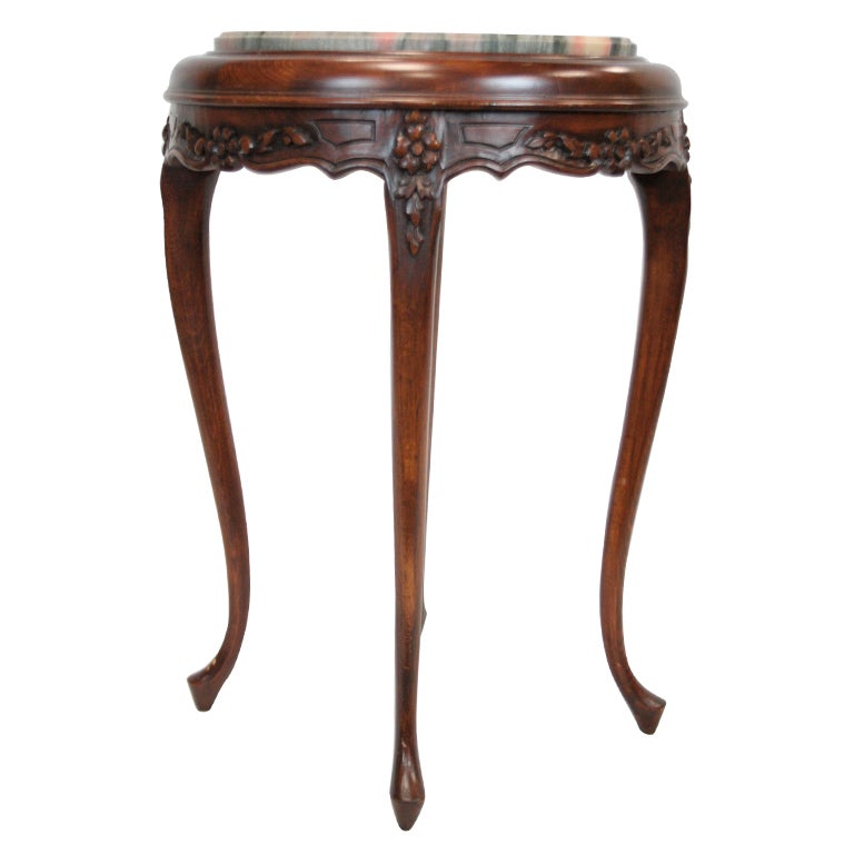 Beautiful Petite Round Maple Parlor Table with Marble Top For Sale