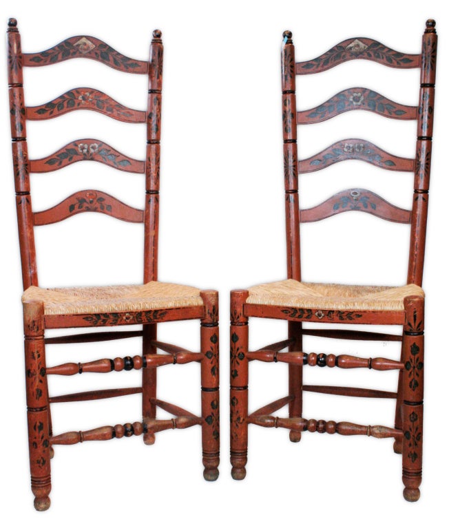 Pair of Hand-Painted Delaware River Valley Slat Back Chairs
