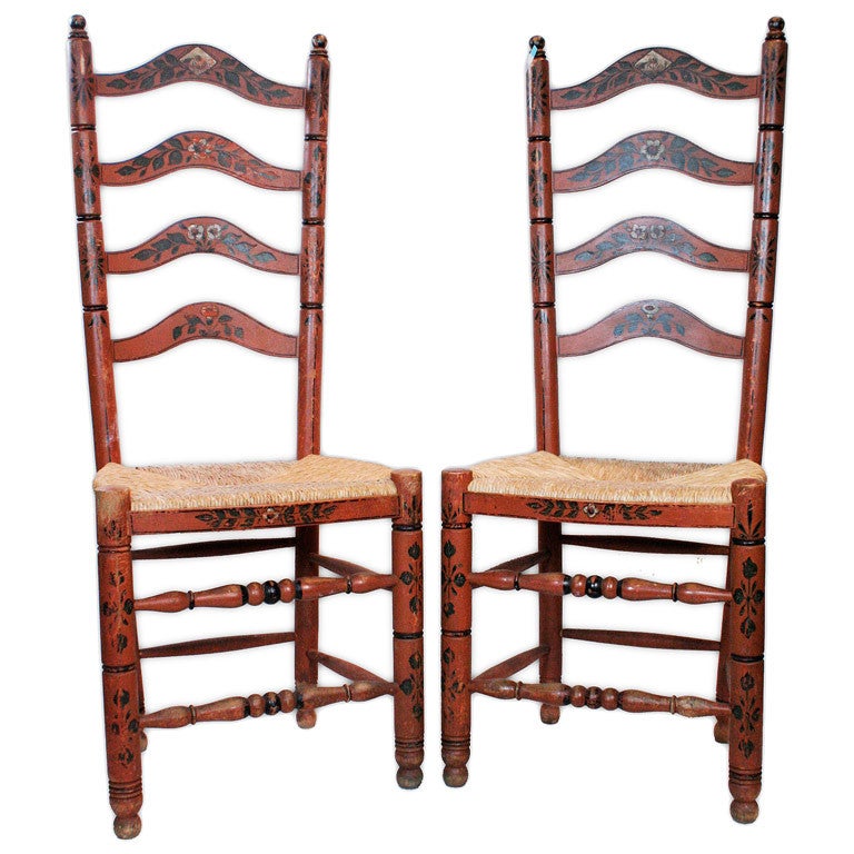 Pair of Hand-Painted Delaware River Valley Slat Back Chairs