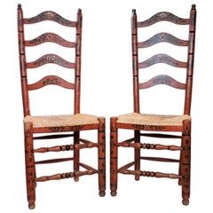 Antique Pair of Hand-Painted Delaware River Valley Slat Back Chairs